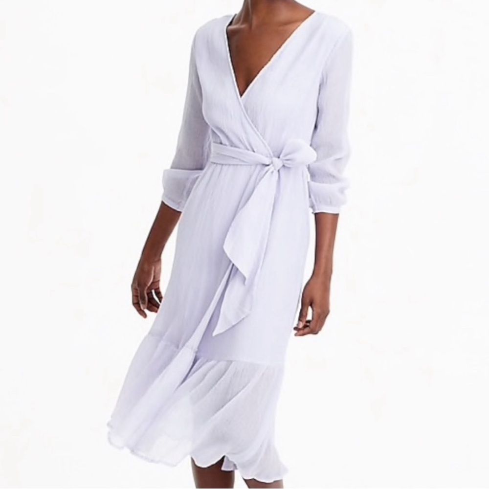 J Crew Point‎ Sur Crinkled Cotton Faux Wrap Dress Purple J1564 Silk Blend Sz 14